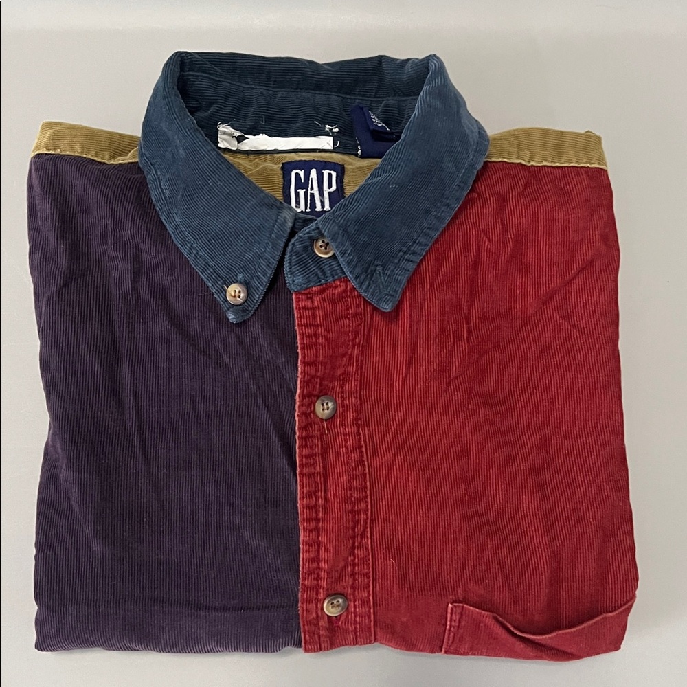 Gap Colorblock Corduroy Button Down Shirt Boys Size XL